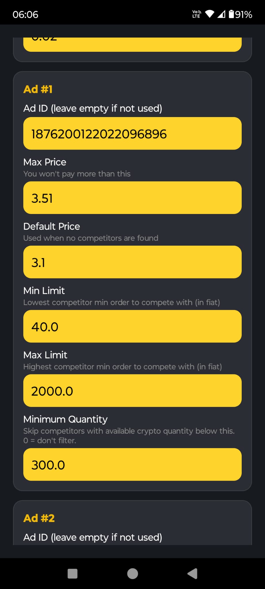 Bybit límites de anuncio — Mín, Máx, Cantidad Mínima omitir por holdings